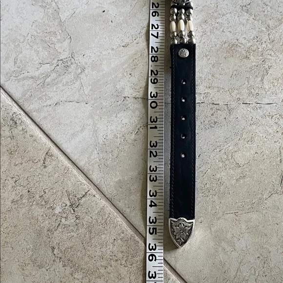 Concho Real leather Western Style Black Cream Belt Silver faux bone festival - Picture 10 of 16